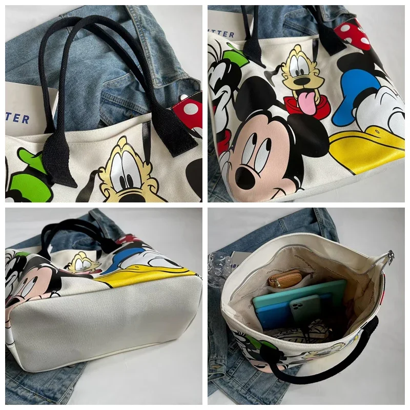 New Mickey Large Capacity Canvas Bag Women's Cute Handheld Shoulder Bag Portable Shopping Tote thumbnail 5