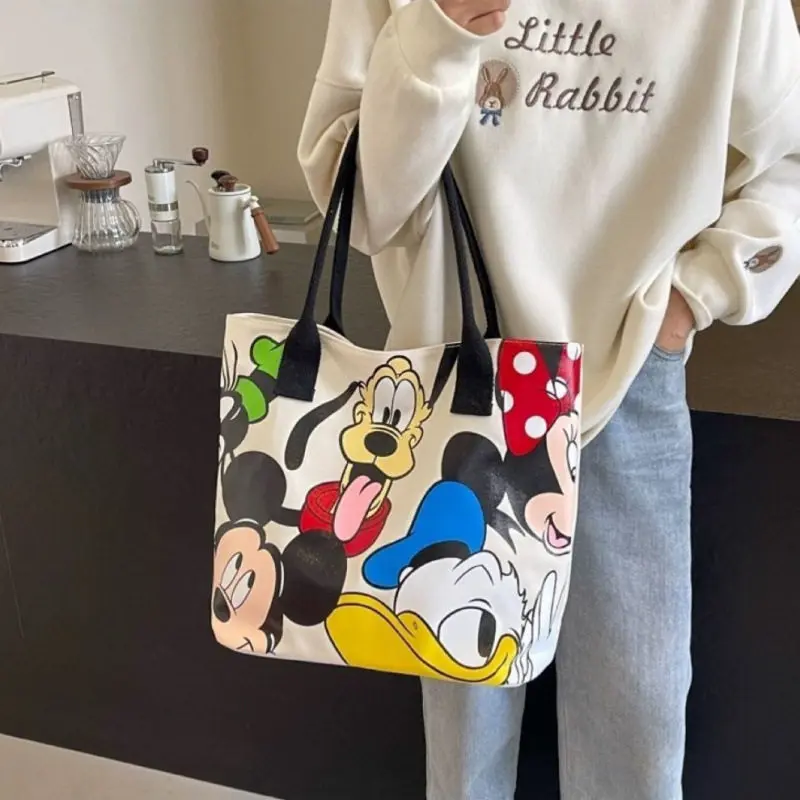 New Mickey Large Capacity Canvas Bag Women's Cute Handheld Shoulder Bag Portable Shopping Tote thumbnail 2