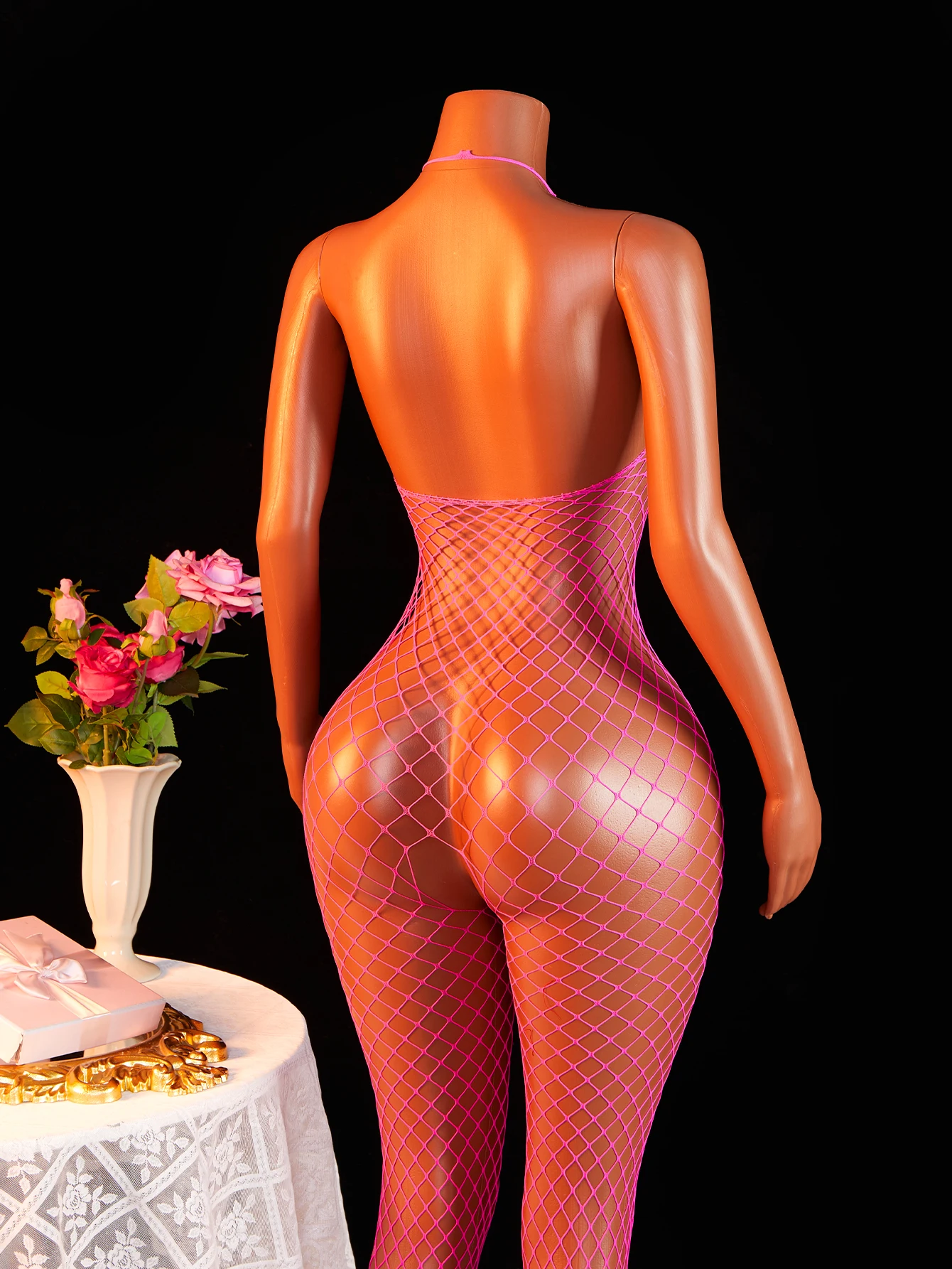 Rose Sheer Sexy Lingerie Open Bra Fishnet BodyStocking Fashion One-piece Crotchless Baby Doll Transparent Nightwear Costumes thumbnail 4