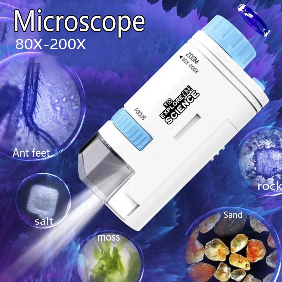 Children's Portable Microscope Magnifier 80-200X Focusing Optical Research Science Educational Toy Outdoor Exploration Learning thumbnail 2