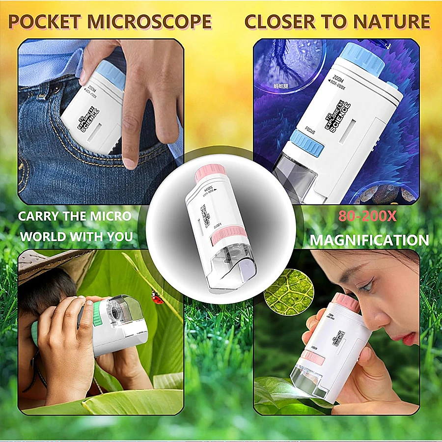 Children's Portable Microscope Magnifier 80-200X Focusing Optical Research Science Educational Toy Outdoor Exploration Learning thumbnail 4