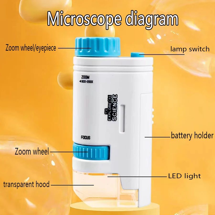 Children's Portable Microscope Magnifier 80-200X Focusing Optical Research Science Educational Toy Outdoor Exploration Learning thumbnail 3