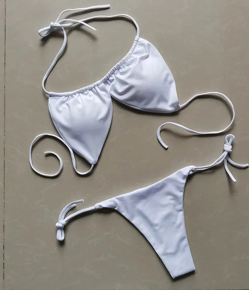 Summer Sexy Bikini set Push-up padded Bra Thong Split Swimwear Female Bandage Bathing Suit Adjustable Lacing Swimsuit Solid thumbnail 6