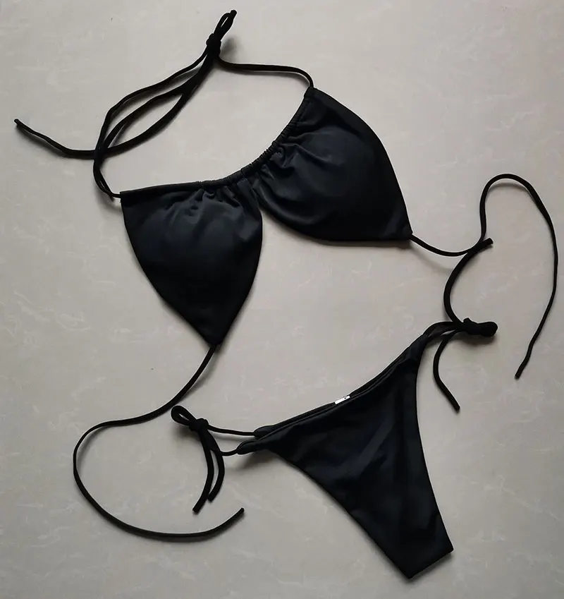 Summer Sexy Bikini set Push-up padded Bra Thong Split Swimwear Female Bandage Bathing Suit Adjustable Lacing Swimsuit Solid thumbnail 3