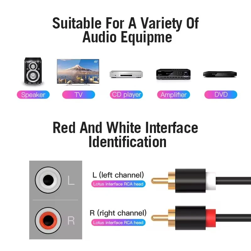RCA Stereo Audio Cable 2RCA to 2RCA Male to Male Aux Audio Cables for HDTV Home Theater DVD Amplifier Speaker HIFI Dual RCA Cord thumbnail 5