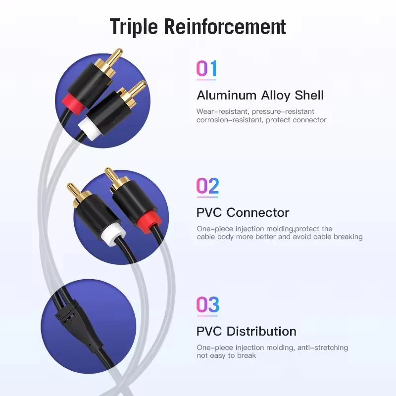 RCA Stereo Audio Cable 2RCA to 2RCA Male to Male Aux Audio Cables for HDTV Home Theater DVD Amplifier Speaker HIFI Dual RCA Cord thumbnail 3