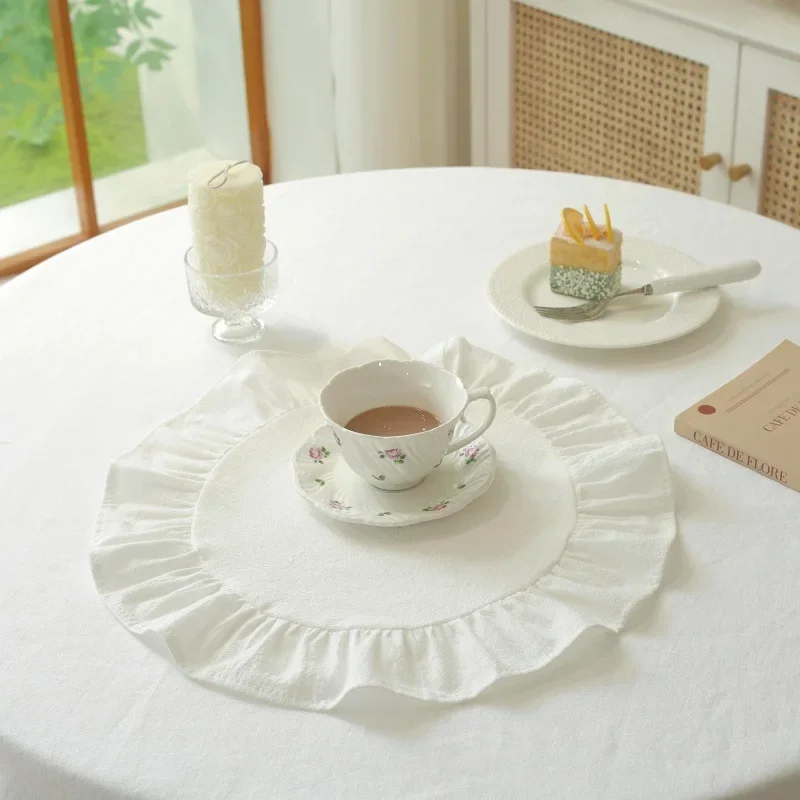100% Cotton Scalloped Round Placemat with Ruffle Washable Table Mats for Kitchen Dining Holiday Gatherings Decor thumbnail 5