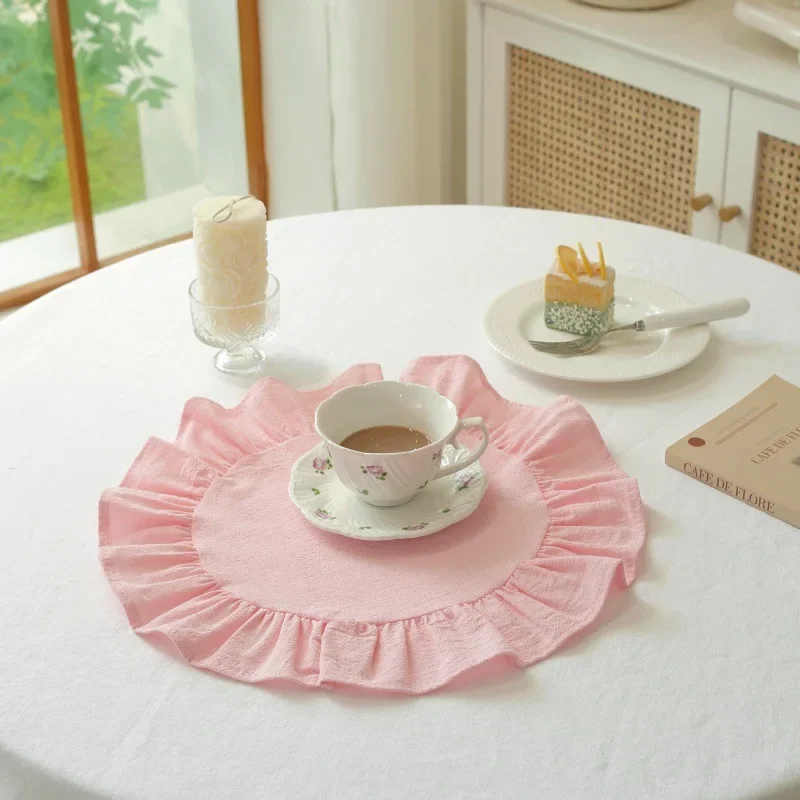 100% Cotton Scalloped Round Placemat with Ruffle Washable Table Mats for Kitchen Dining Holiday Gatherings Decor thumbnail 6