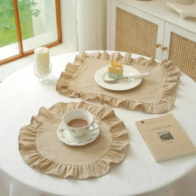 100% Cotton Scalloped Round Placemat with Ruffle Washable Table Mats for Kitchen Dining Holiday Gatherings Decor thumbnail 2