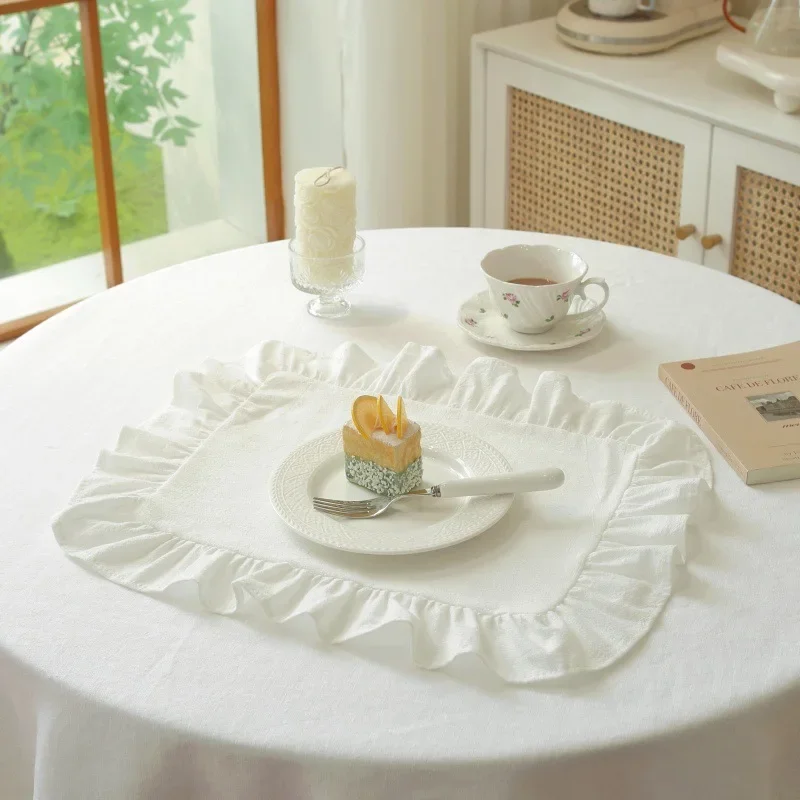 100% Cotton Scalloped Round Placemat with Ruffle Washable Table Mats for Kitchen Dining Holiday Gatherings Decor thumbnail 4