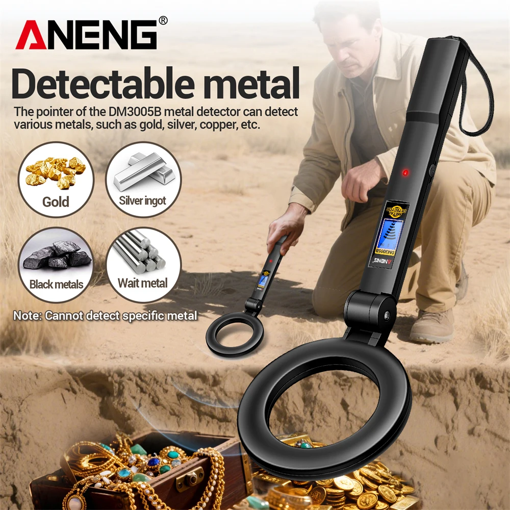 ANENG Metal Detectors DM3005B Handheld Rapid Detection Sensing Buzzer Vibration Alarm Blue Backlit Screen LED Foldable Test Tool