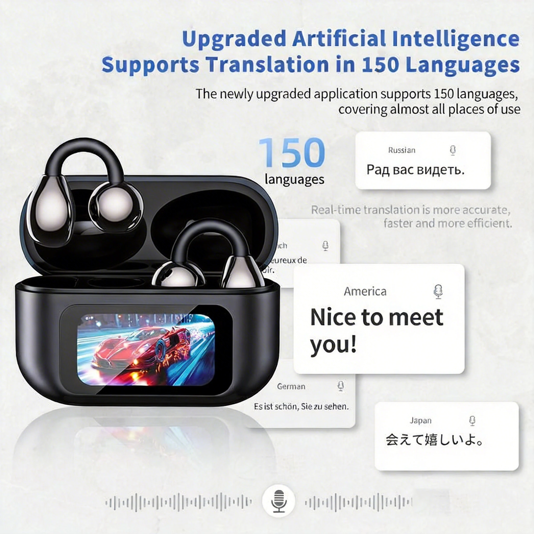 UYUXIO AI Language Translation Headphones with 150 Languages Real Time Earbuds Translator OWS Ear Buds with LCD Touch Screen thumbnail 2