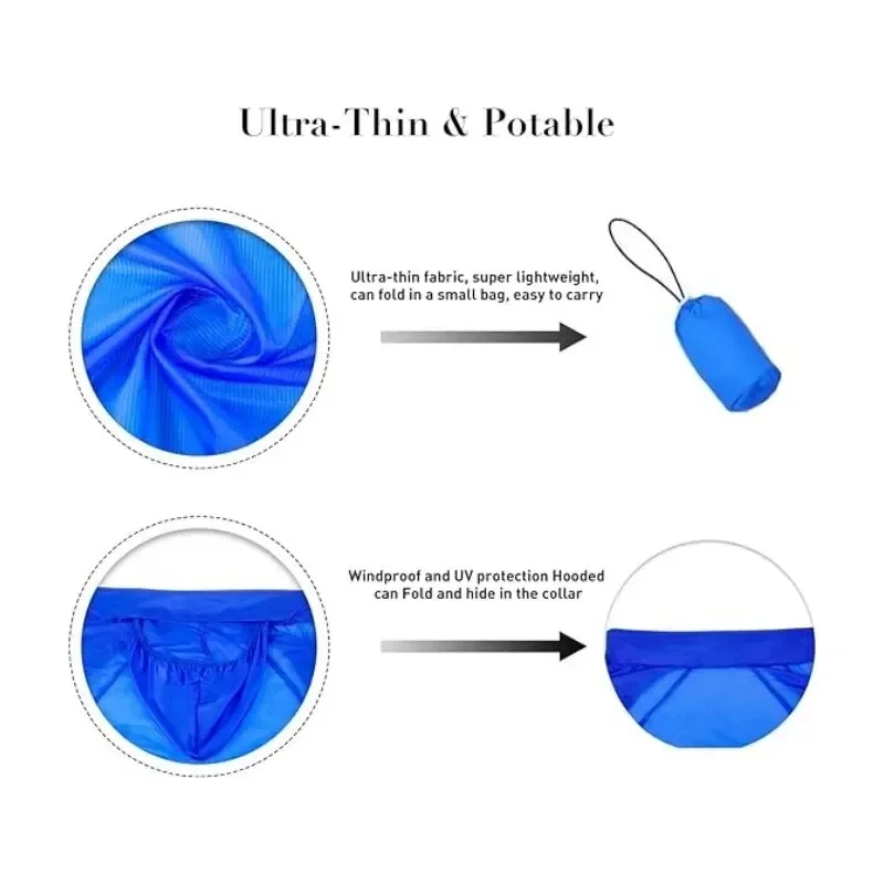 Sun Protection Unisex Coats Ultra Light Portable Foldable Hooded Windbreaker Jacket  Anti UV Waterproof Camping Rain Jacket thumbnail 3