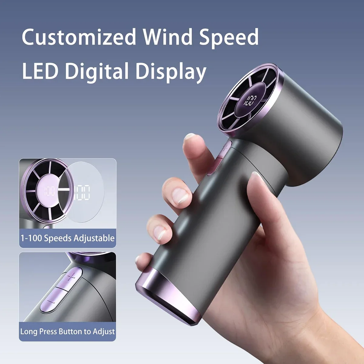 NEW Portable 5 Speeds Adjustable 1-100 Speeds High Speed Fans Super Powerful Air Duster Rechargeable Mini Usb Handheld Turbo Fan thumbnail 4