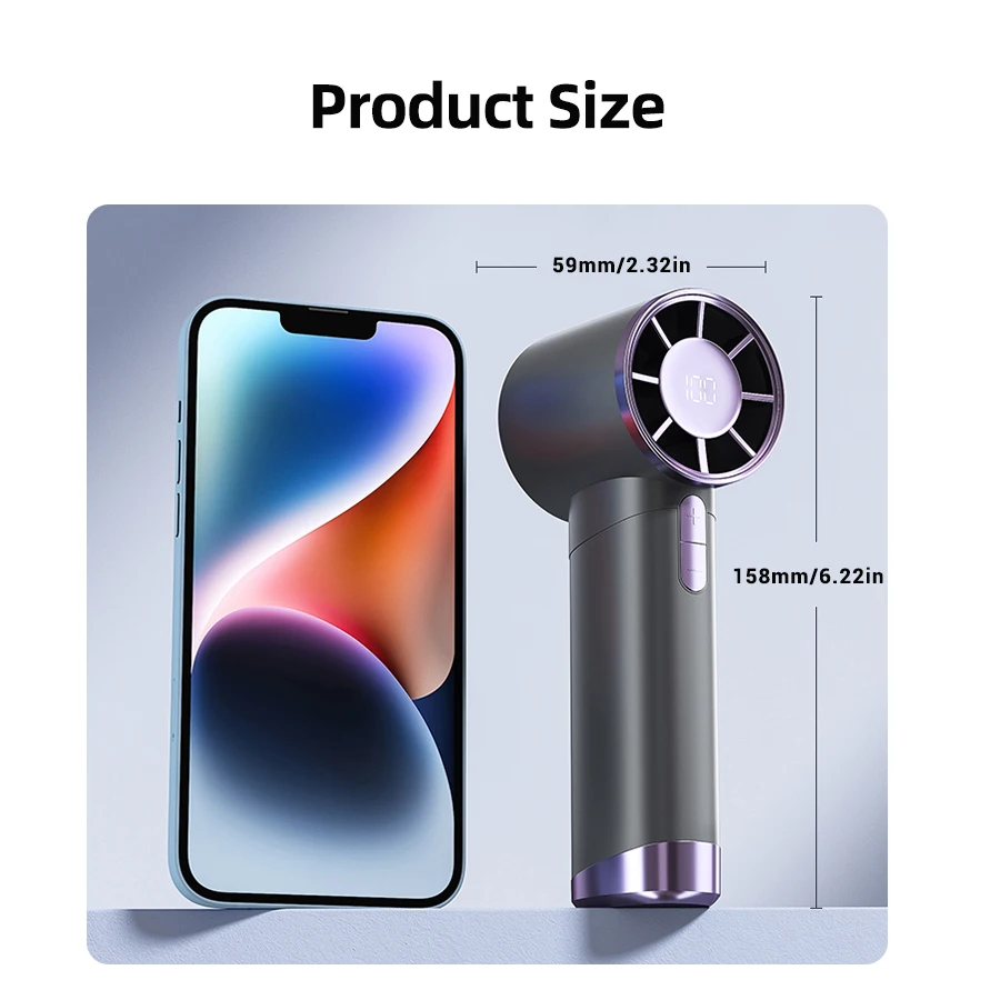 NEW Portable 5 Speeds Adjustable 1-100 Speeds High Speed Fans Super Powerful Air Duster Rechargeable Mini Usb Handheld Turbo Fan thumbnail 6