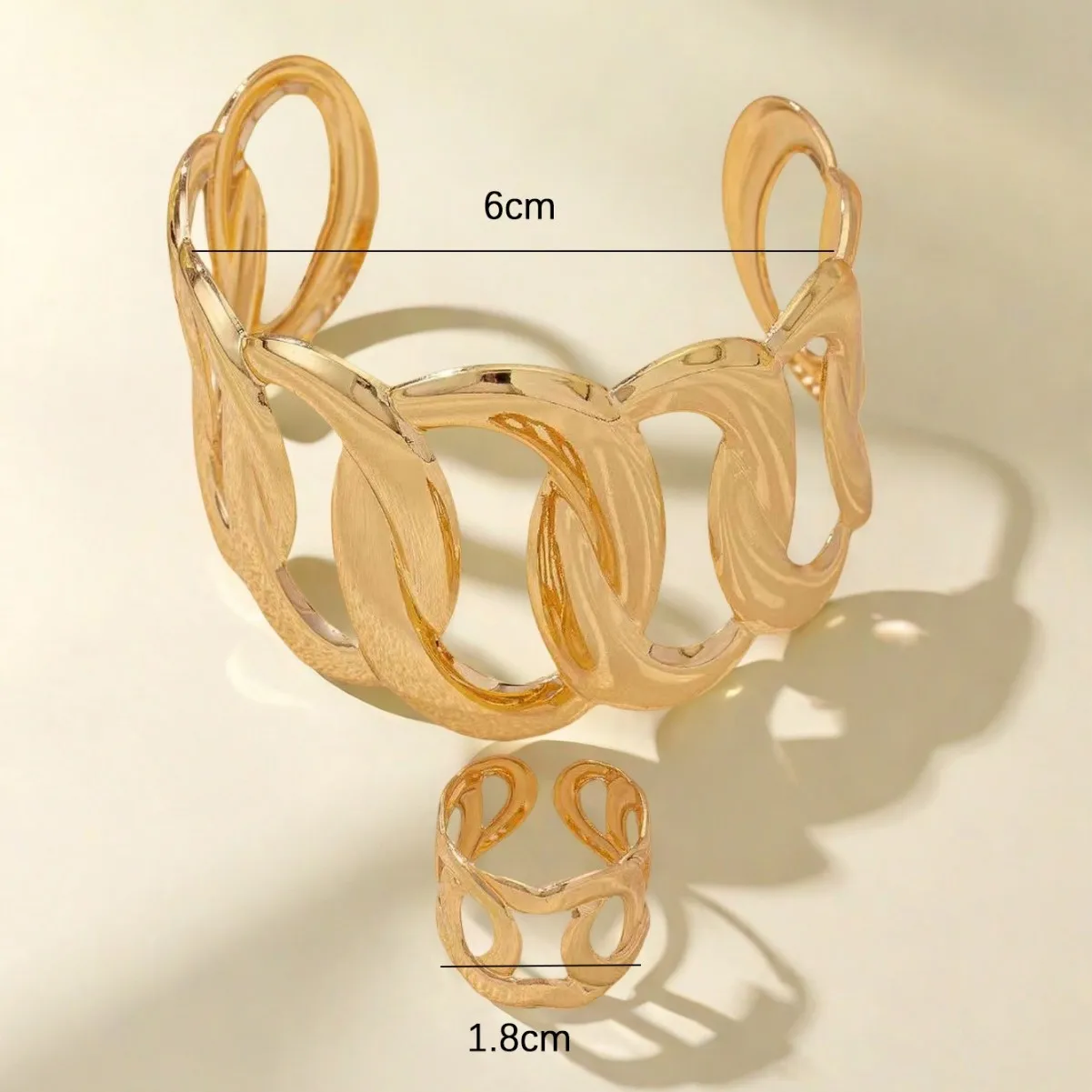 Geometric exaggerated line winding bracelet ring set opening adjustable women's jewelry thumbnail 2