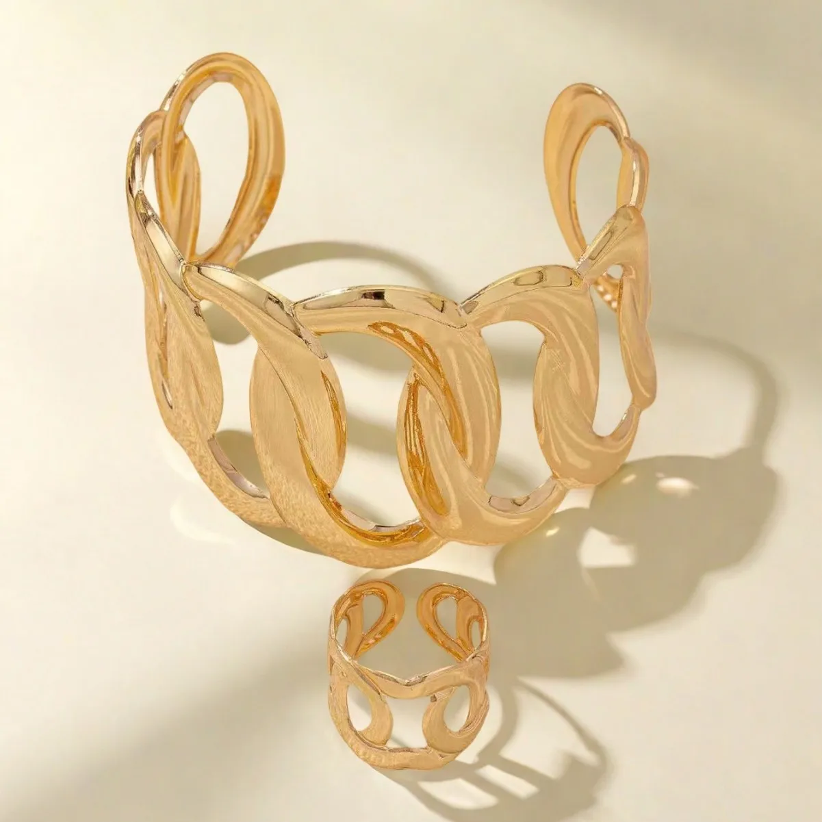 Geometric exaggerated line winding bracelet ring set opening adjustable women's jewelry thumbnail 3