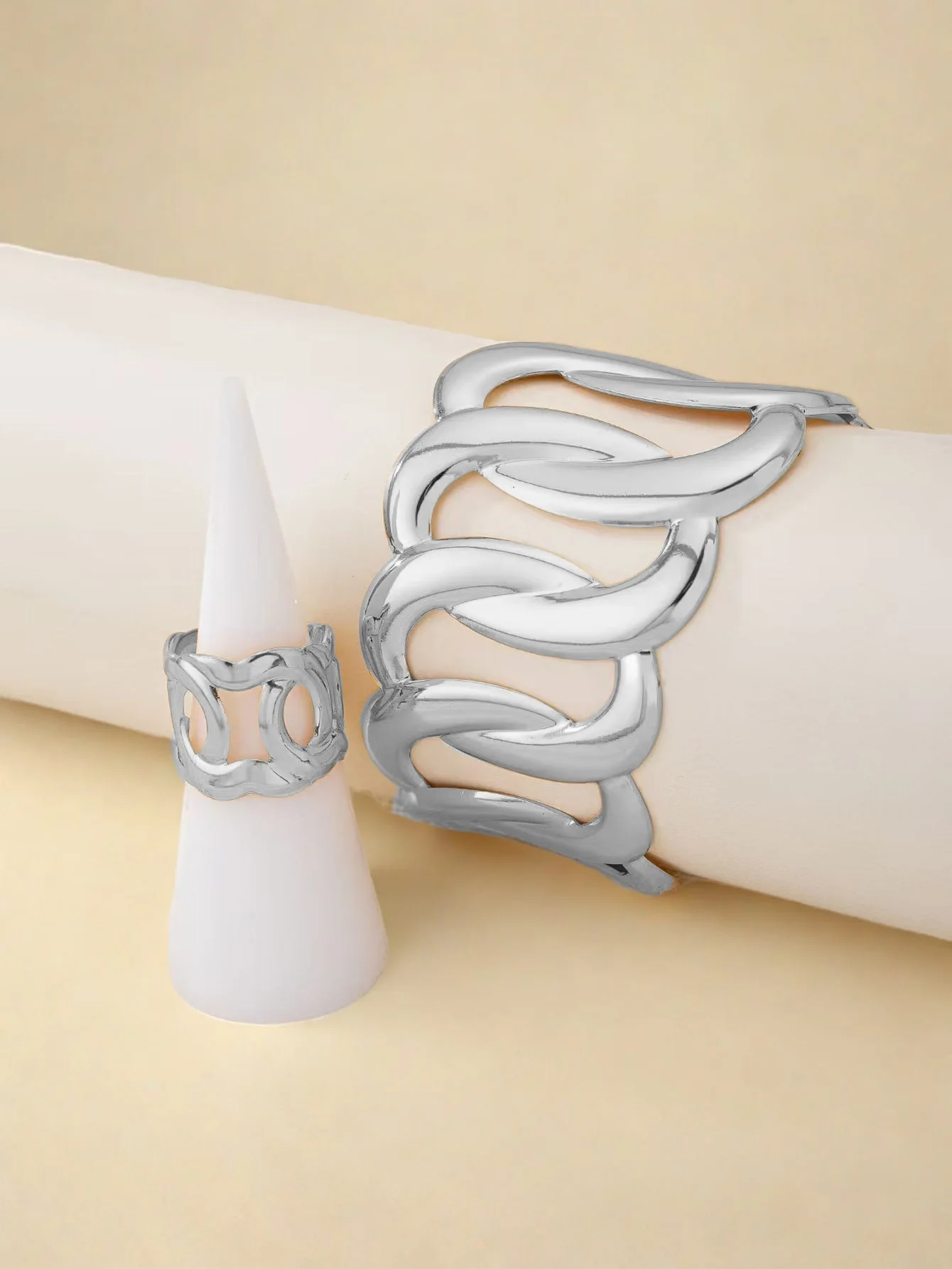 Geometric exaggerated line winding bracelet ring set opening adjustable women's jewelry thumbnail 6