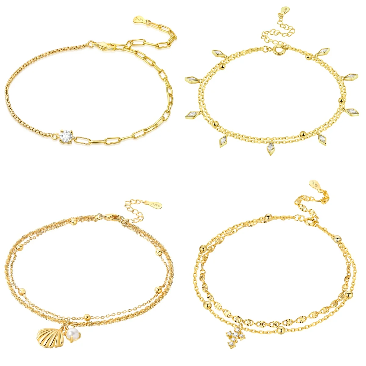 MISEFF S925 Sterling Silver Anklet Sea Shell Star Tassel Chain Anklet Leg Bracelets Bodychain Summer Beach Jewelry Gift