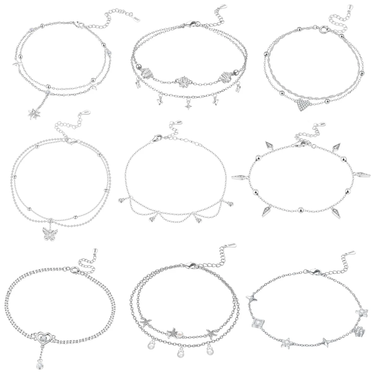 MISEFF S925 Sterling Silver Anklet Sea Shell Star Tassel Chain Anklet Leg Bracelets Bodychain Summer Beach Jewelry Gift thumbnail 2