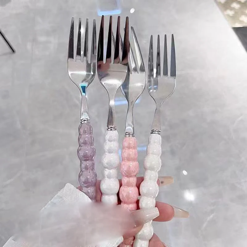[YOUU]Pearl Handle Fork For Dessert Household Steak Stainless Steel Fork Salad Fork Dessert Pasta Fork Kitchen Accessor Gadgets thumbnail 3
