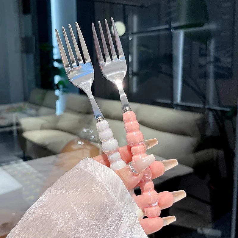 [YOUU]Pearl Handle Fork For Dessert Household Steak Stainless Steel Fork Salad Fork Dessert Pasta Fork Kitchen Accessor Gadgets thumbnail 5