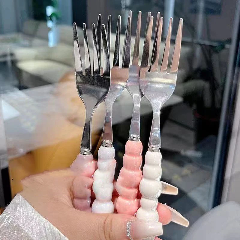 [YOUU]Pearl Handle Fork For Dessert Household Steak Stainless Steel Fork Salad Fork Dessert Pasta Fork Kitchen Accessor Gadgets thumbnail 4