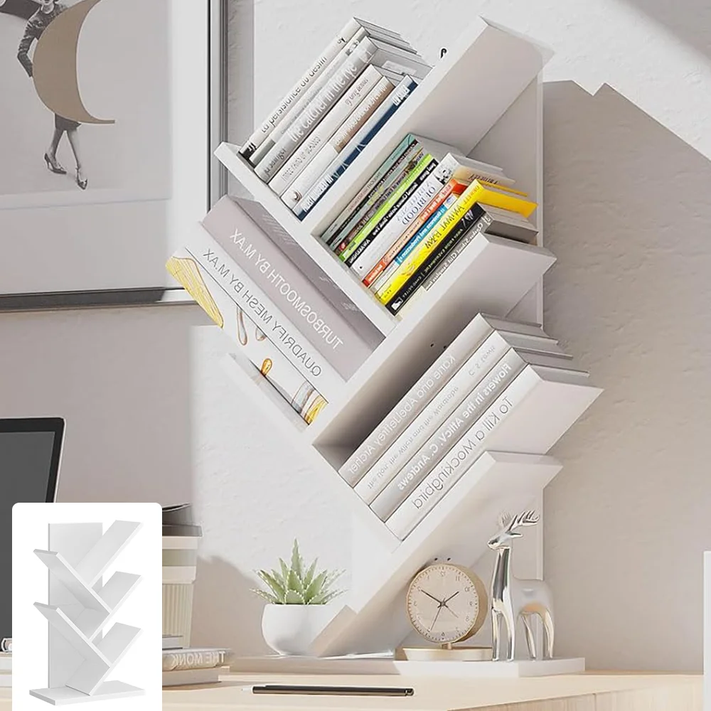 5-Layers Bookshelf Standing Tree Bookshelf Wood Display Rack For Home Office Decoration Storage Organizer Shelf Bookcase thumbnail 6