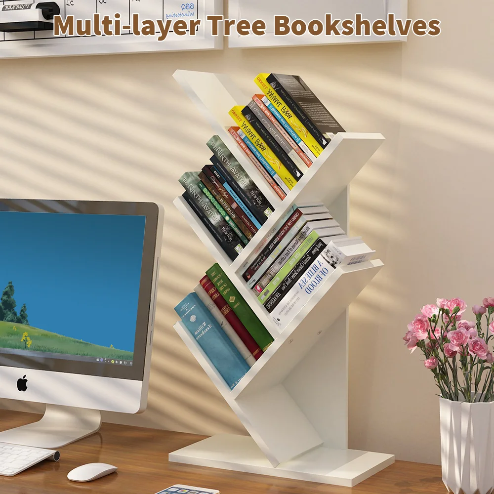 5-Layers Bookshelf Standing Tree Bookshelf Wood Display Rack For Home Office Decoration Storage Organizer Shelf Bookcase thumbnail 5