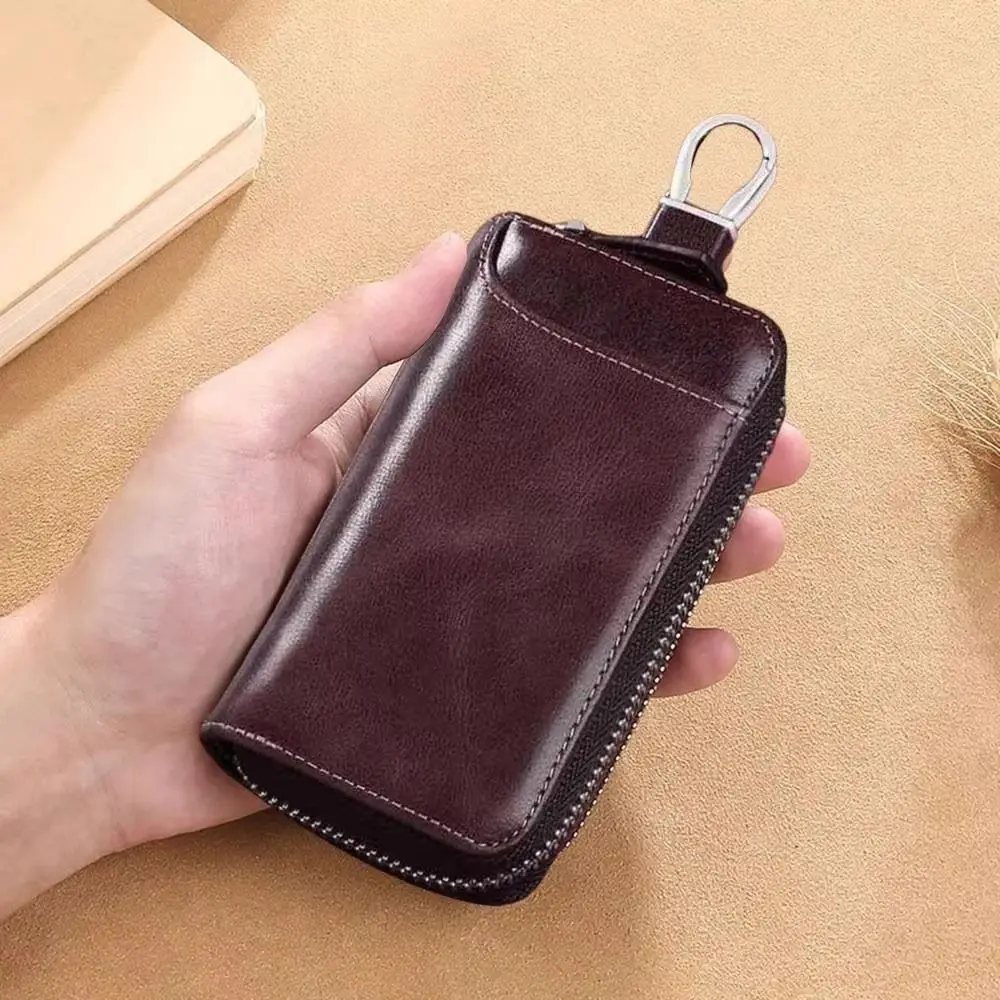 Car Keychain Retro Key Organizer Pouch Fashion PU Leather Car Key Wallet Zipper Portable Key Storage Organizer Commuting Use thumbnail 4