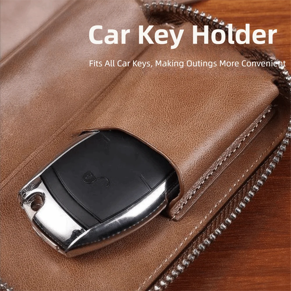 Car Keychain Retro Key Organizer Pouch Fashion PU Leather Car Key Wallet Zipper Portable Key Storage Organizer Commuting Use thumbnail 2