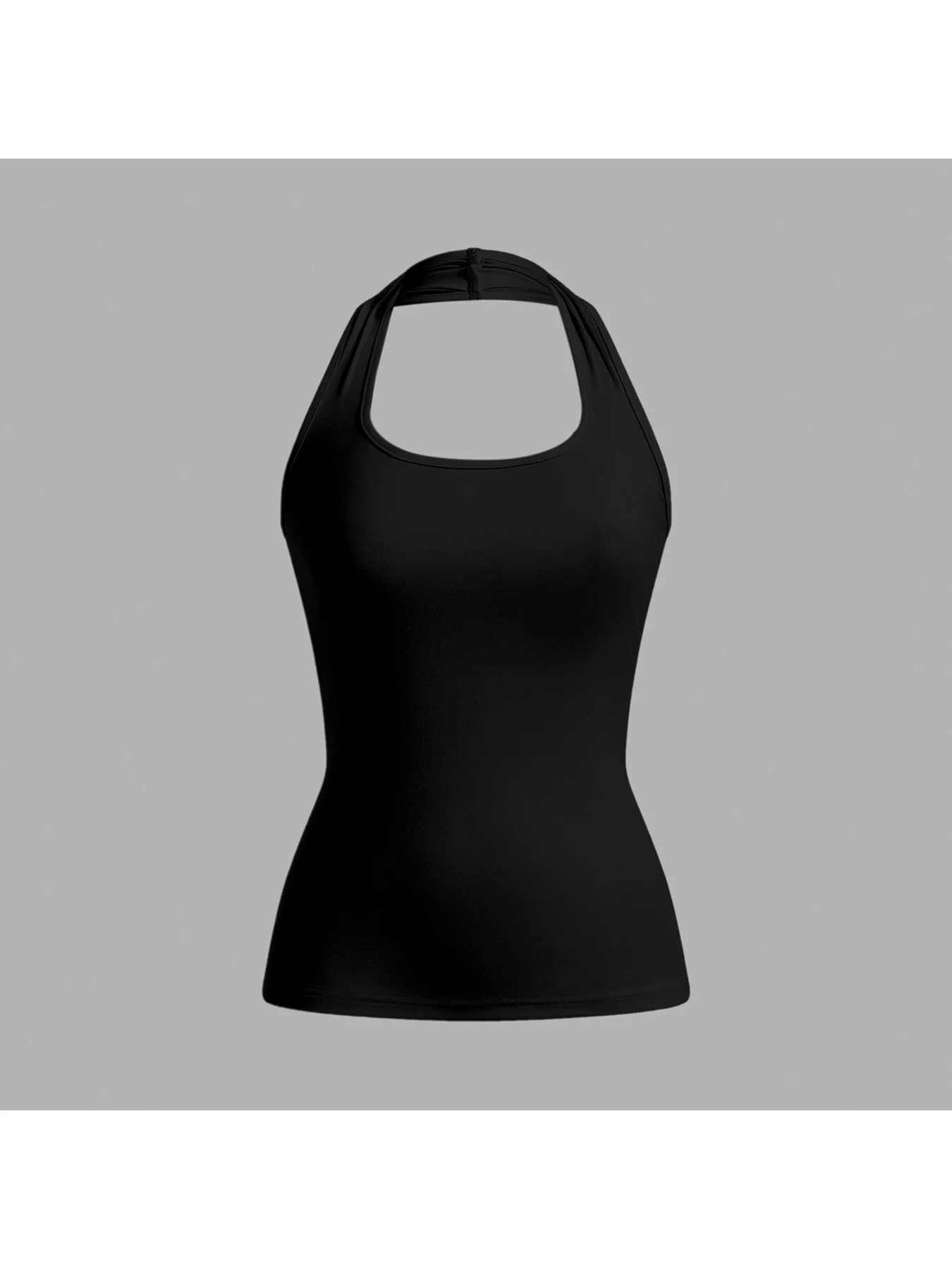 2026 comfortable casual square neck sleeveless hanging neck solid color backless waist cinched comfortable vest to thumbnail 4