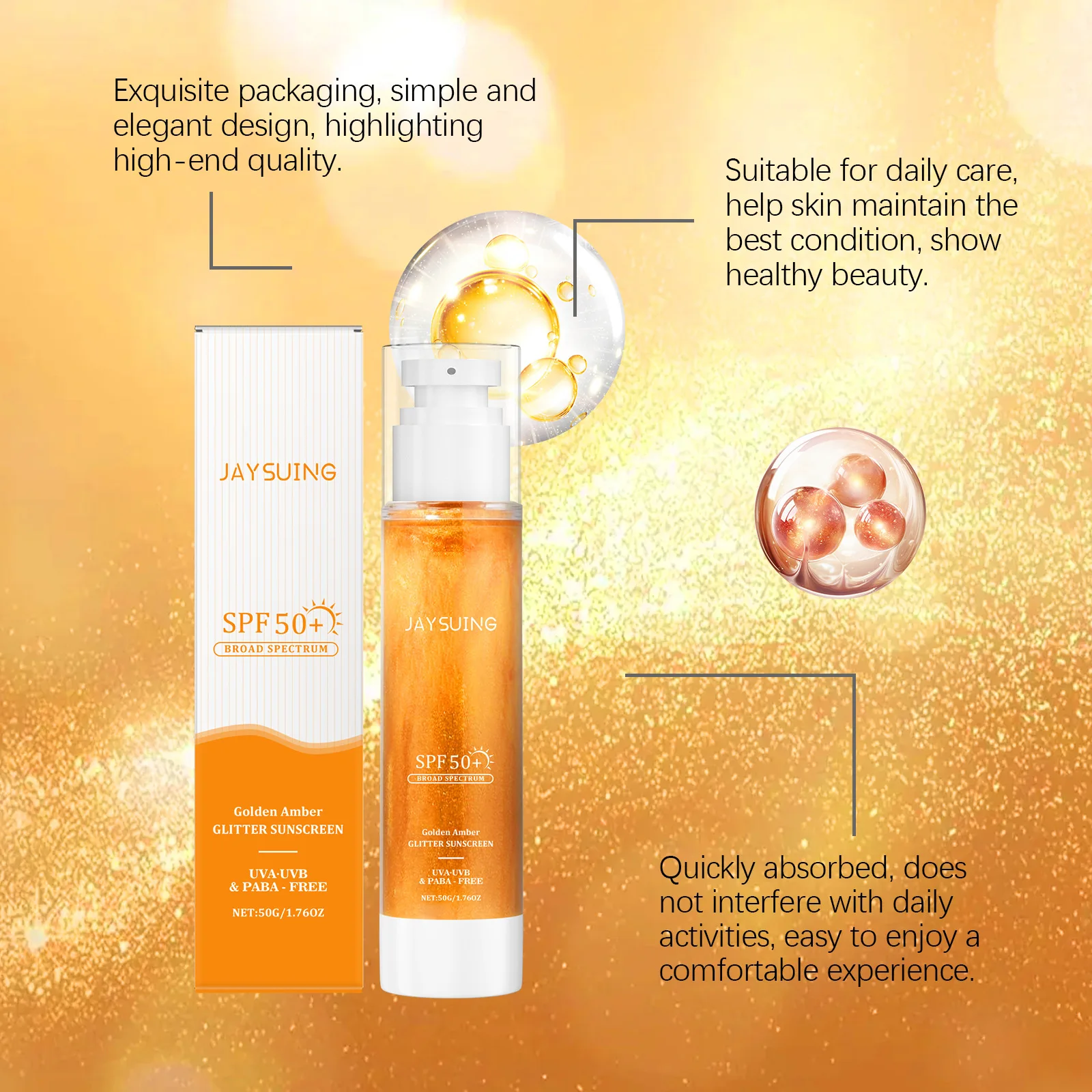 JAYSUING SPF 50+skin Sunscreen Deep Hydration Brighten Skin Tone Antioxidant Enhance Barrier UV Isolation Body Nourishing Cream thumbnail 3