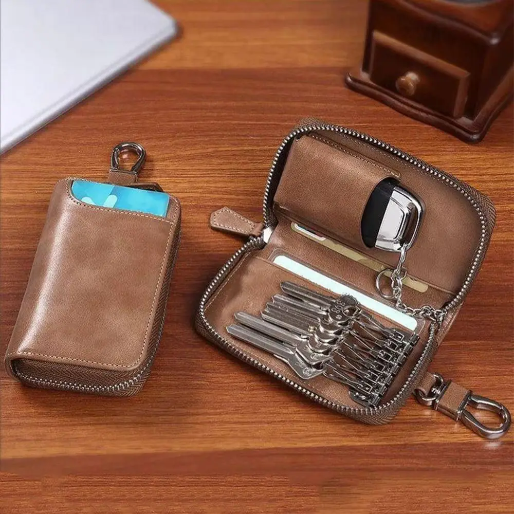 Universal Fit Retro Key Organizer Pouch Fashion PU Leather Car Key Wallet Zipper Buckle Key Storage Pouch Car Key Storage thumbnail 3