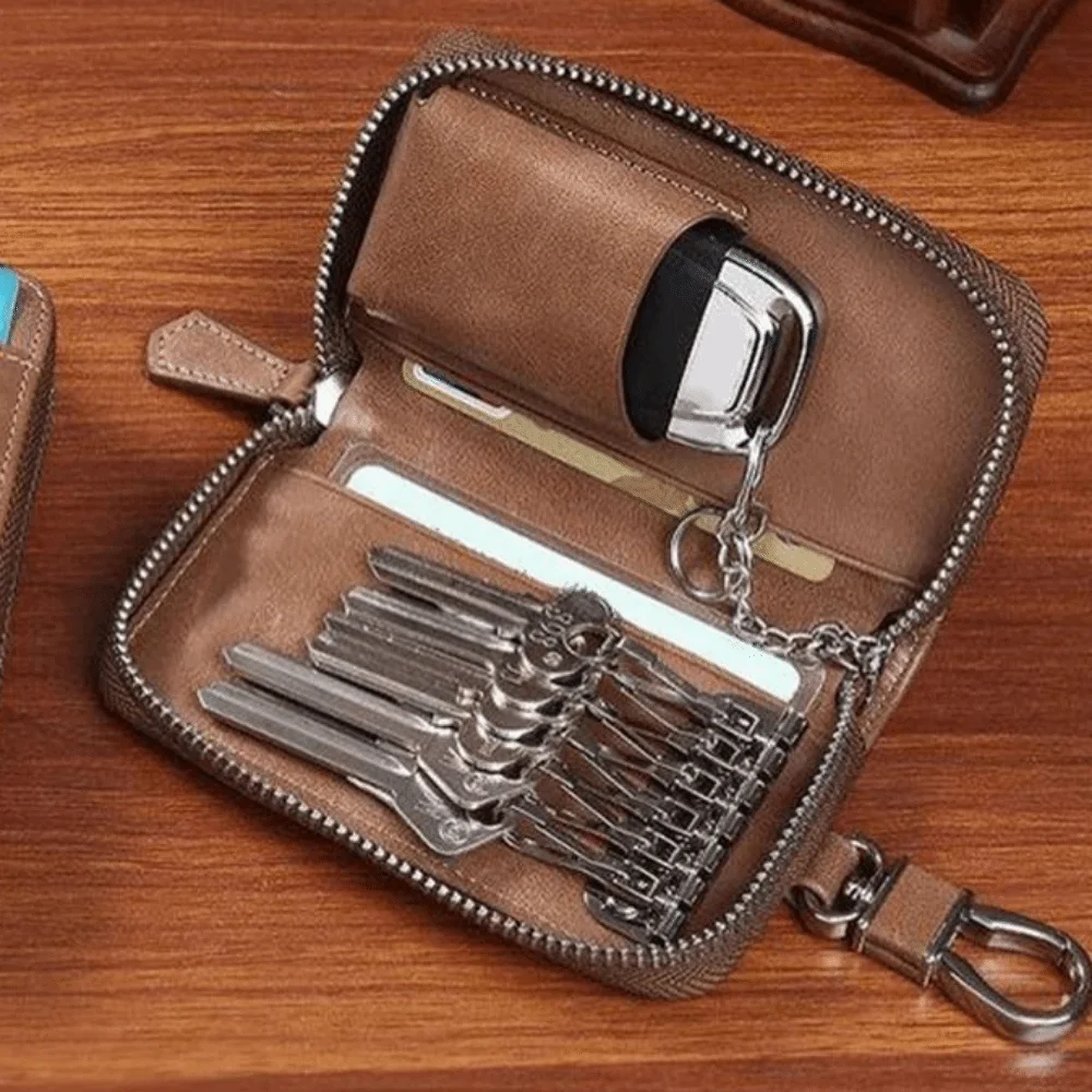 Universal Fit Retro Key Organizer Pouch Fashion PU Leather Car Key Wallet Zipper Buckle Key Storage Pouch Car Key Storage