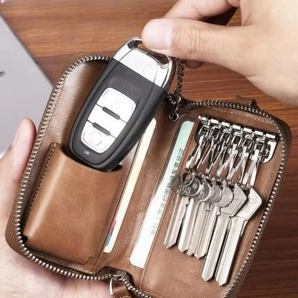 Universal Fit Retro Key Organizer Pouch Fashion PU Leather Car Key Wallet Zipper Buckle Key Storage Pouch Car Key Storage thumbnail 5