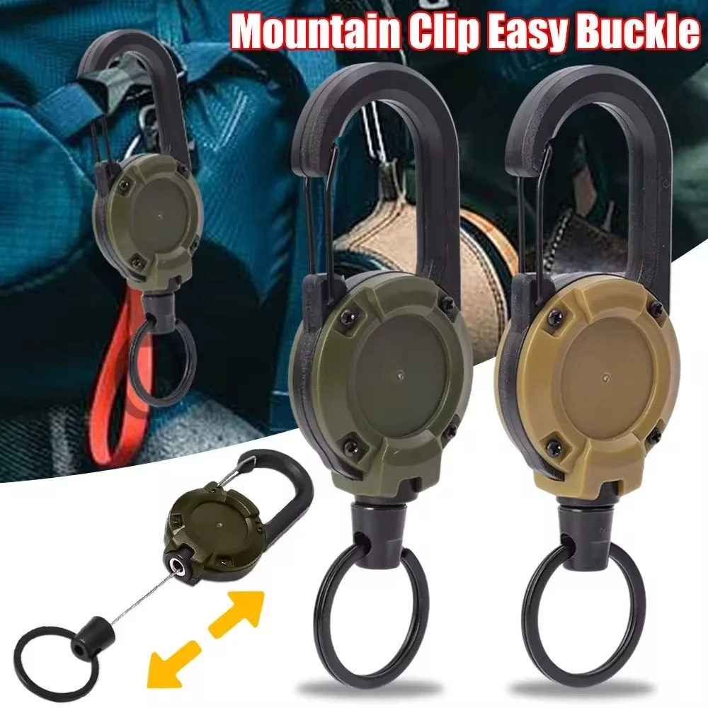 Retractable Heavy Duty Pull Reel Carabiner Strong Steel Wire Rope Buckle Spring Key Ring Outdoor Sporty attachment Keychain Tool thumbnail 5