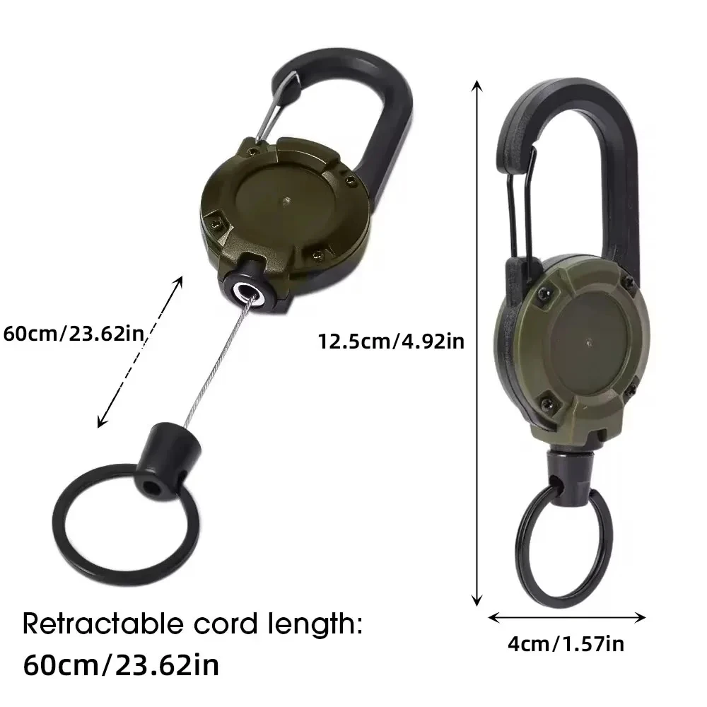 Retractable Heavy Duty Pull Reel Carabiner Strong Steel Wire Rope Buckle Spring Key Ring Outdoor Sporty attachment Keychain Tool thumbnail 6