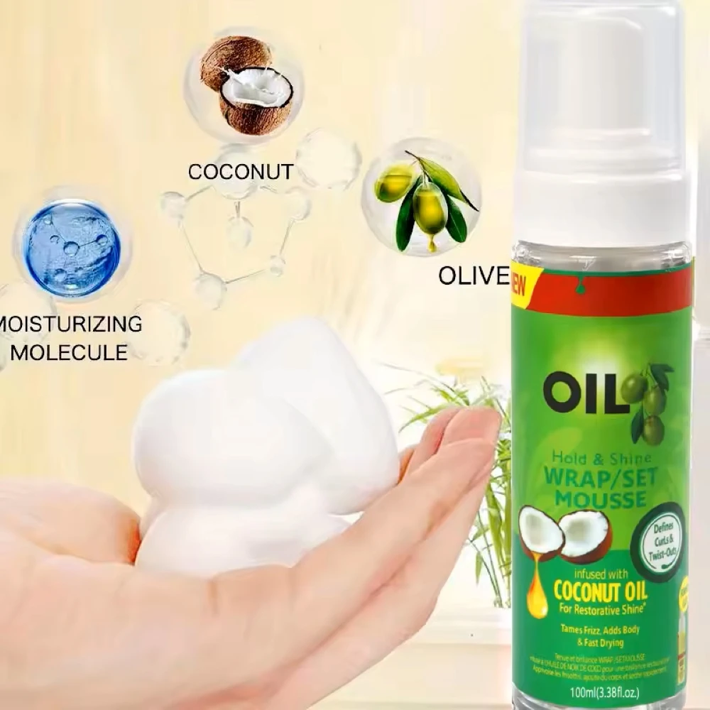 100ml Curly Hair Mousse Strong Hold Olive Oil Hair Styling Foam Anti-Frizz Wig Styling Mousse for Women thumbnail 2