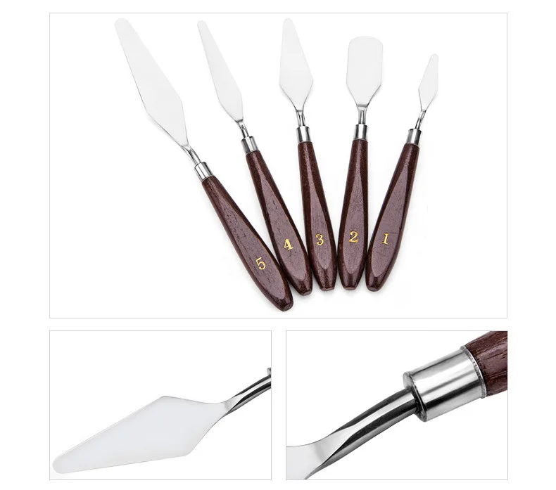 5Pcs/Set Stainless Steel Artist Painting Oil knife Palette Knife Mixed Scraper Set Coloring Spatula Knives thumbnail 3