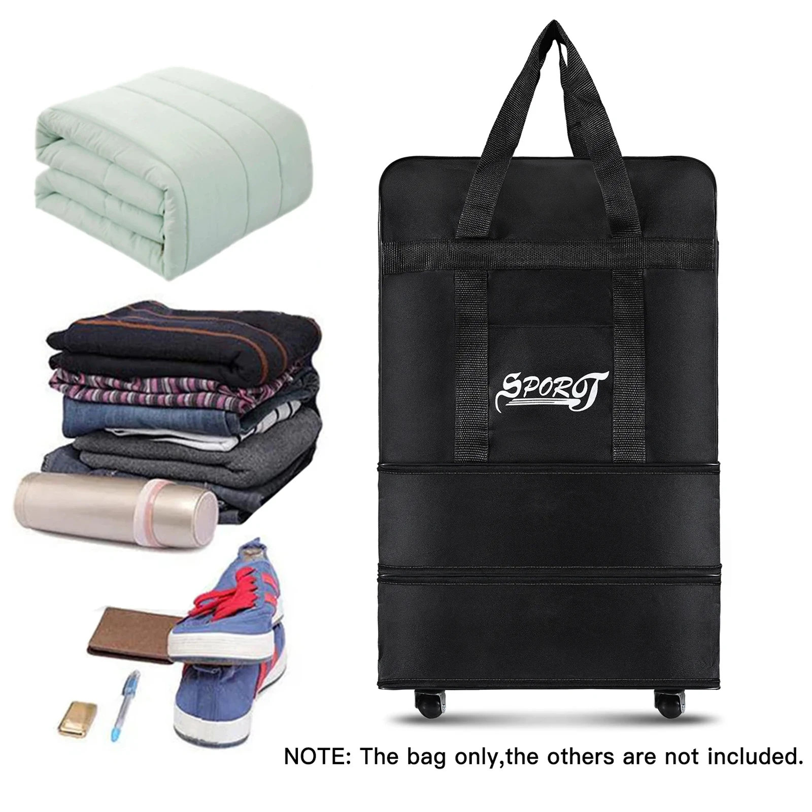 Travelling Pack Wheels For Women Men Expandable Foldable Trolley Luggage Versatile Black Suitcase For Weekend Trip overnight bag