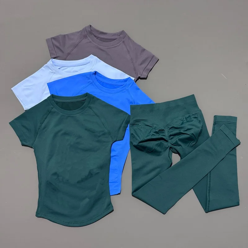 2 Piece Women Solid Color Set Summer Casual Short Sleeve T-Shirt High Waist Long Pants Soft Breathable Tracksuit Daily Outfit thumbnail 3