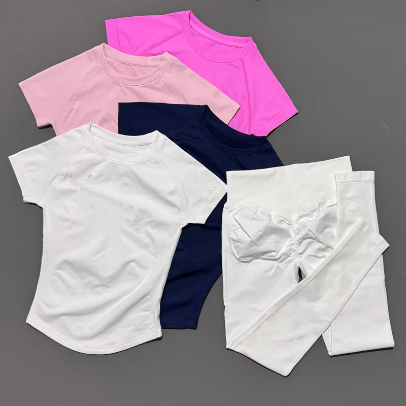 2 Piece Women Solid Color Set Summer Casual Short Sleeve T-Shirt High Waist Long Pants Soft Breathable Tracksuit Daily Outfit thumbnail 2