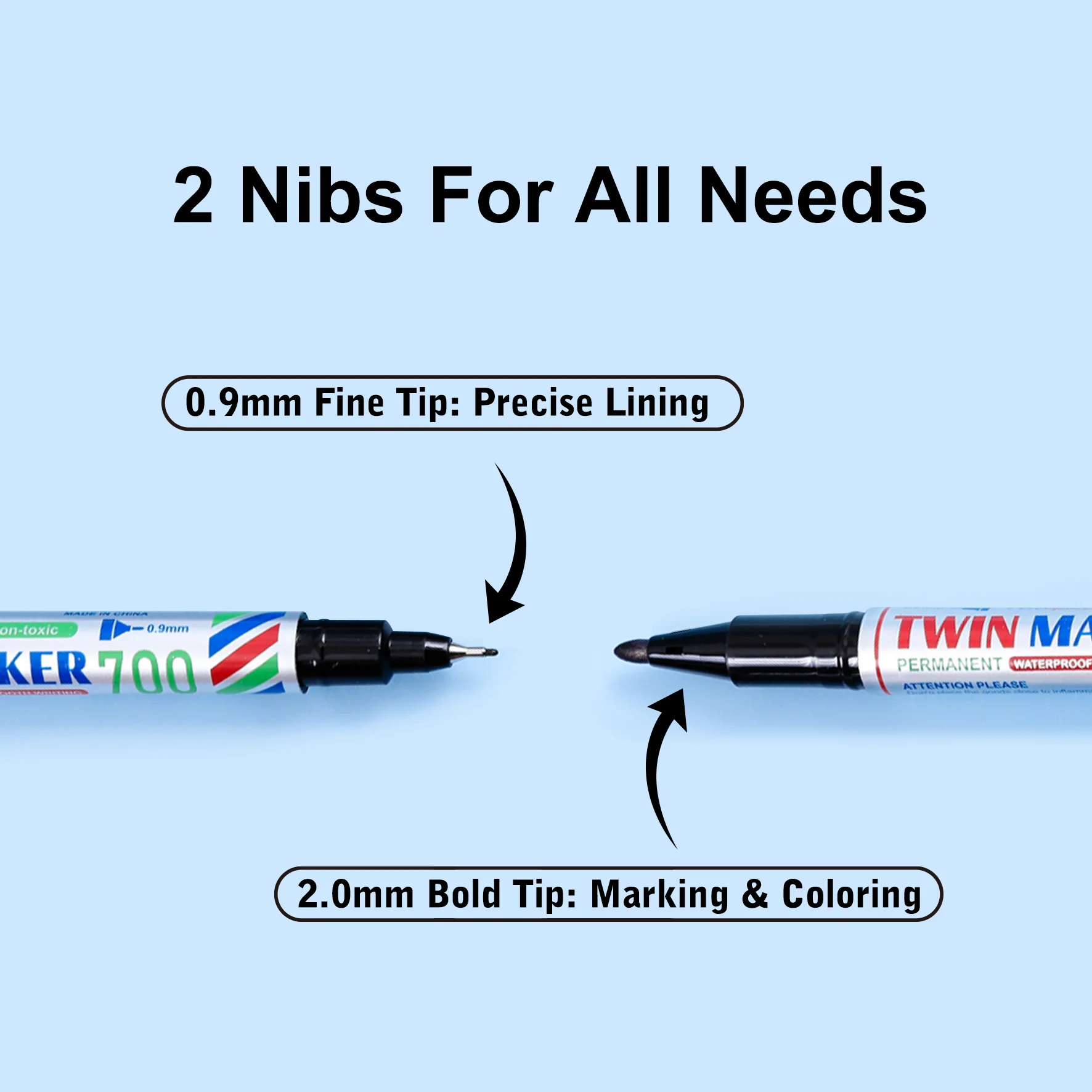 10pcs Twin Tip Permanent Marker 0.9/2.0mm Nib Waterproof Outline Pen Art Drawing Markers for Office,School Industrial Use thumbnail 3