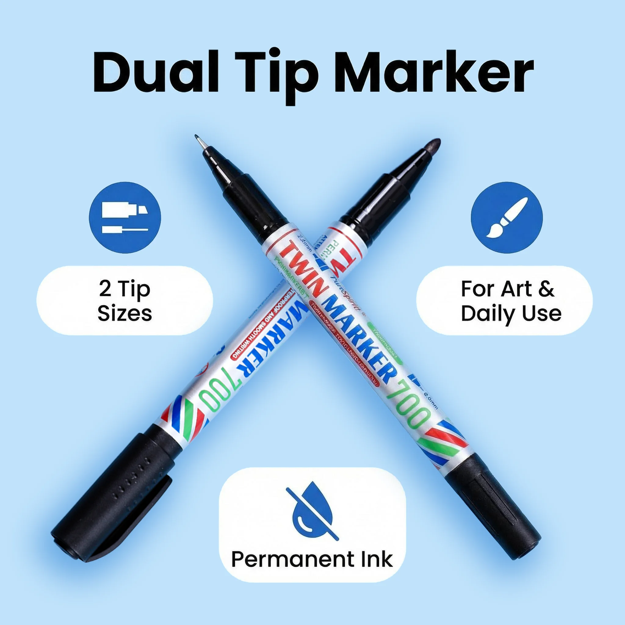 10pcs Twin Tip Permanent Marker 0.9/2.0mm Nib Waterproof Outline Pen Art Drawing Markers for Office,School Industrial Use thumbnail 2