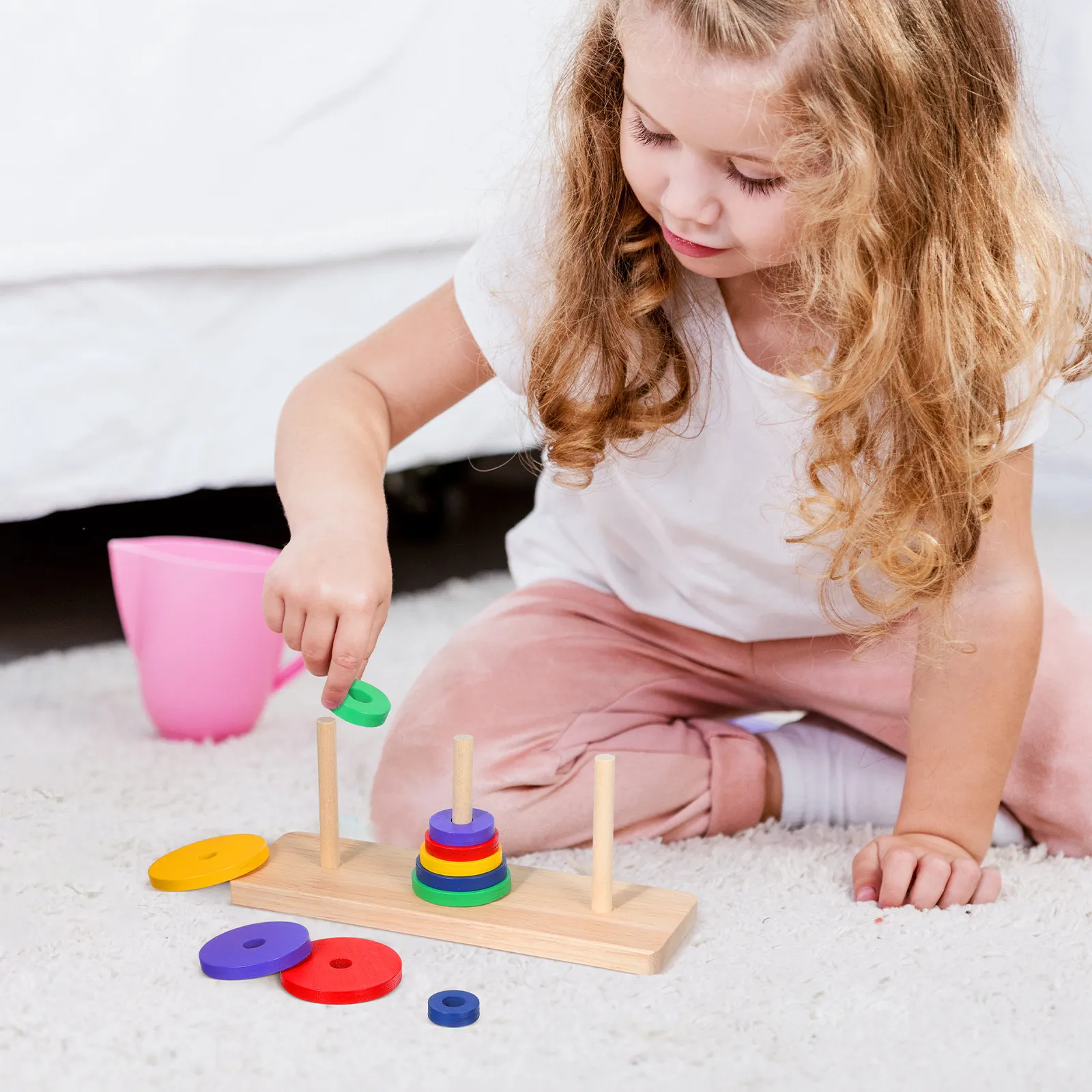 1Set Hanoi Tower Wooden Puzzle Game Logic Brain Teaser for Adults and Children Over 6 Years Iq Enhancement Reasoning Induction thumbnail 4