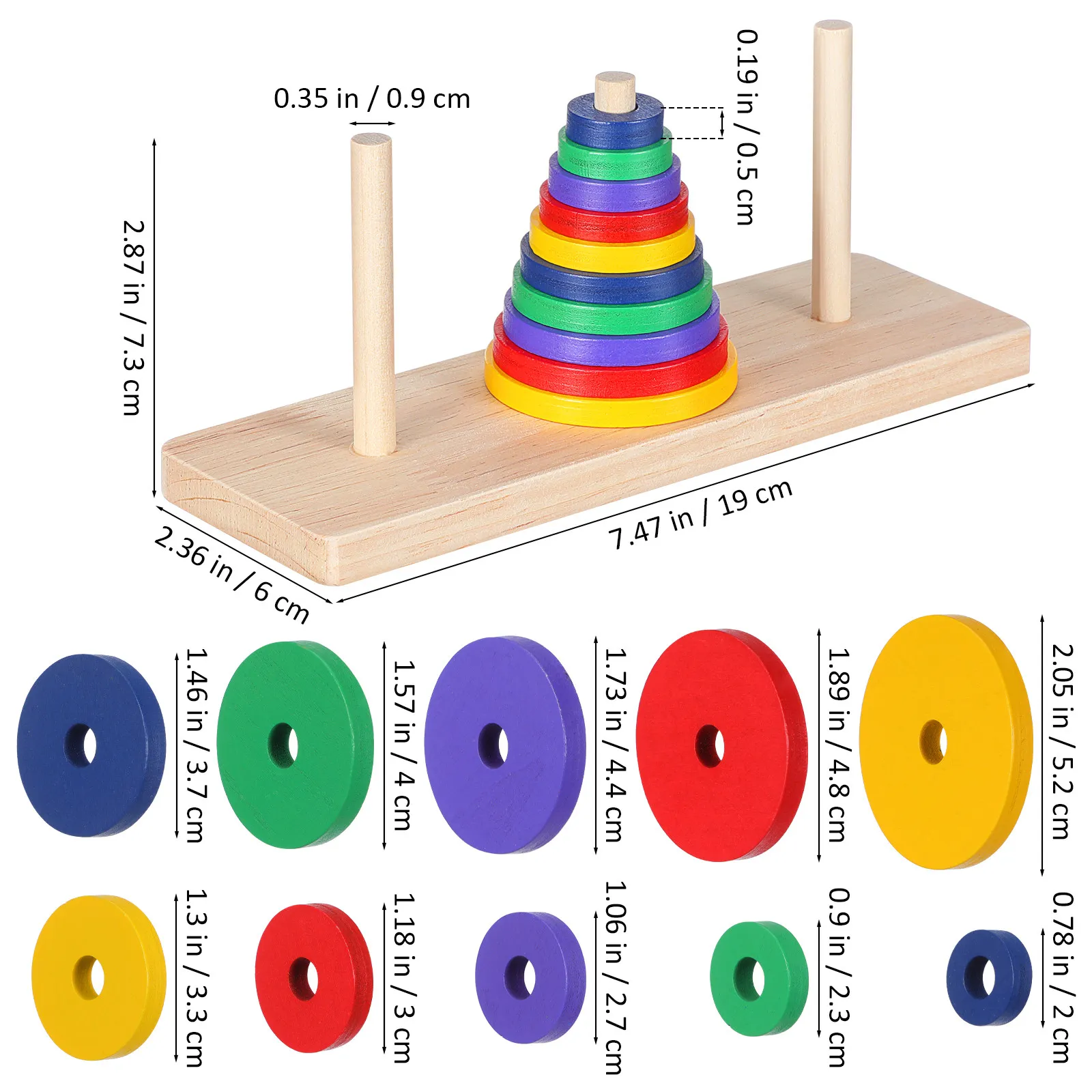 1Set Hanoi Tower Wooden Puzzle Game Logic Brain Teaser for Adults and Children Over 6 Years Iq Enhancement Reasoning Induction thumbnail 3