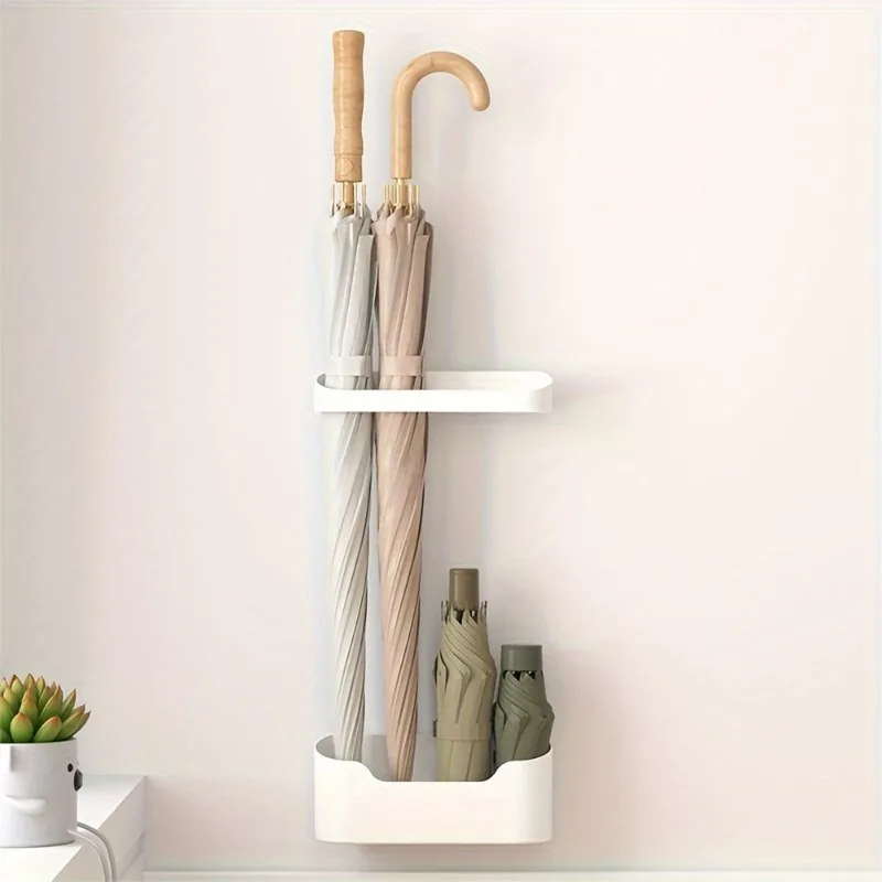 Wall-Mounted Umbrella Stand with Drip Tray Vertical Storage for Long Handle Umbrellas Space-Saving Organizer for Indoor Use thumbnail 3