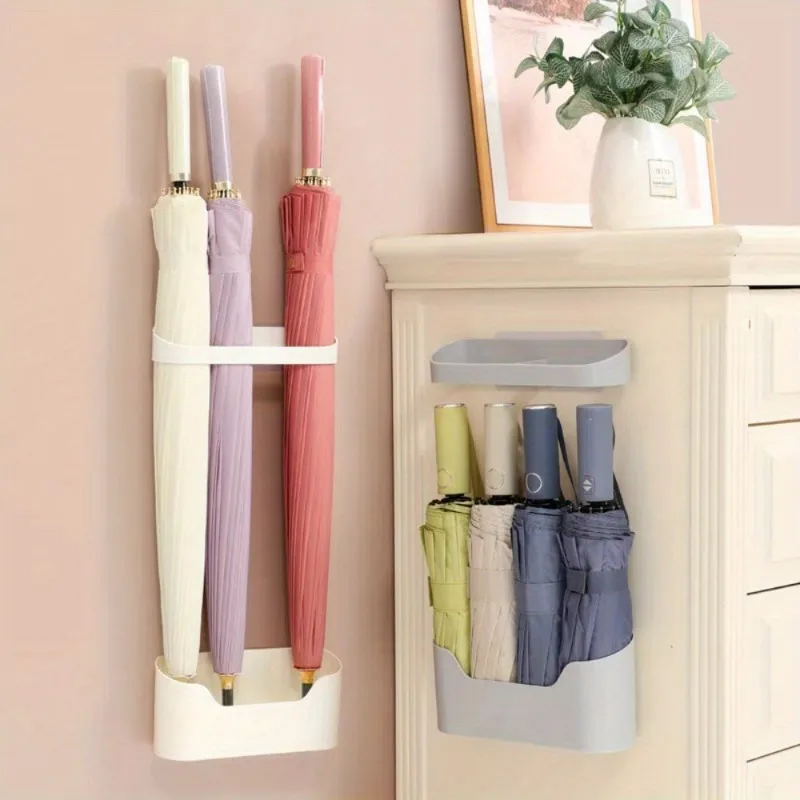 Wall-Mounted Umbrella Stand with Drip Tray Vertical Storage for Long Handle Umbrellas Space-Saving Organizer for Indoor Use thumbnail 2
