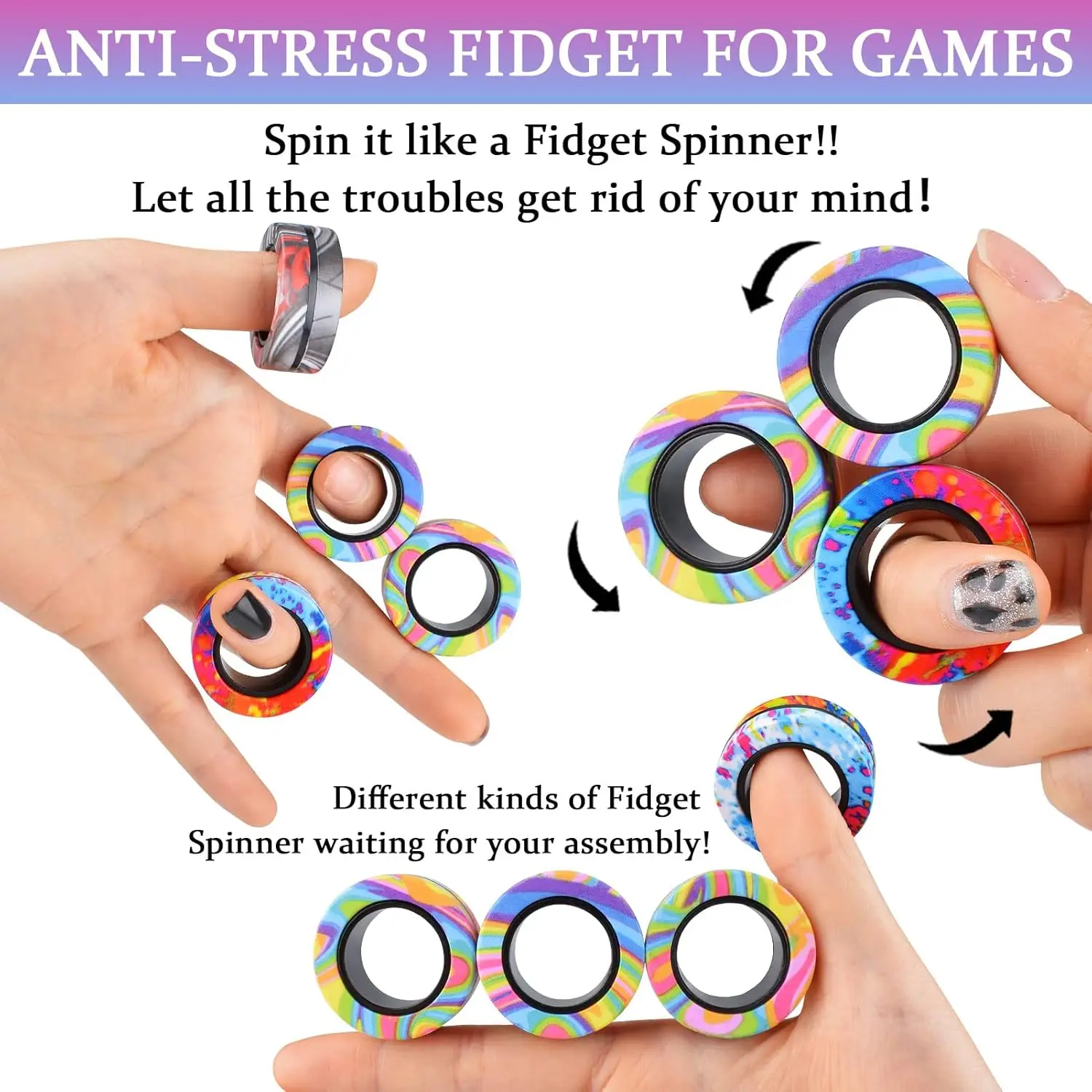 3Pcs Magnetic Finger Rings Fidget Spinner Toys ADHD Relief Stress Toys for Adults Teens Easter Small Gifts thumbnail 4